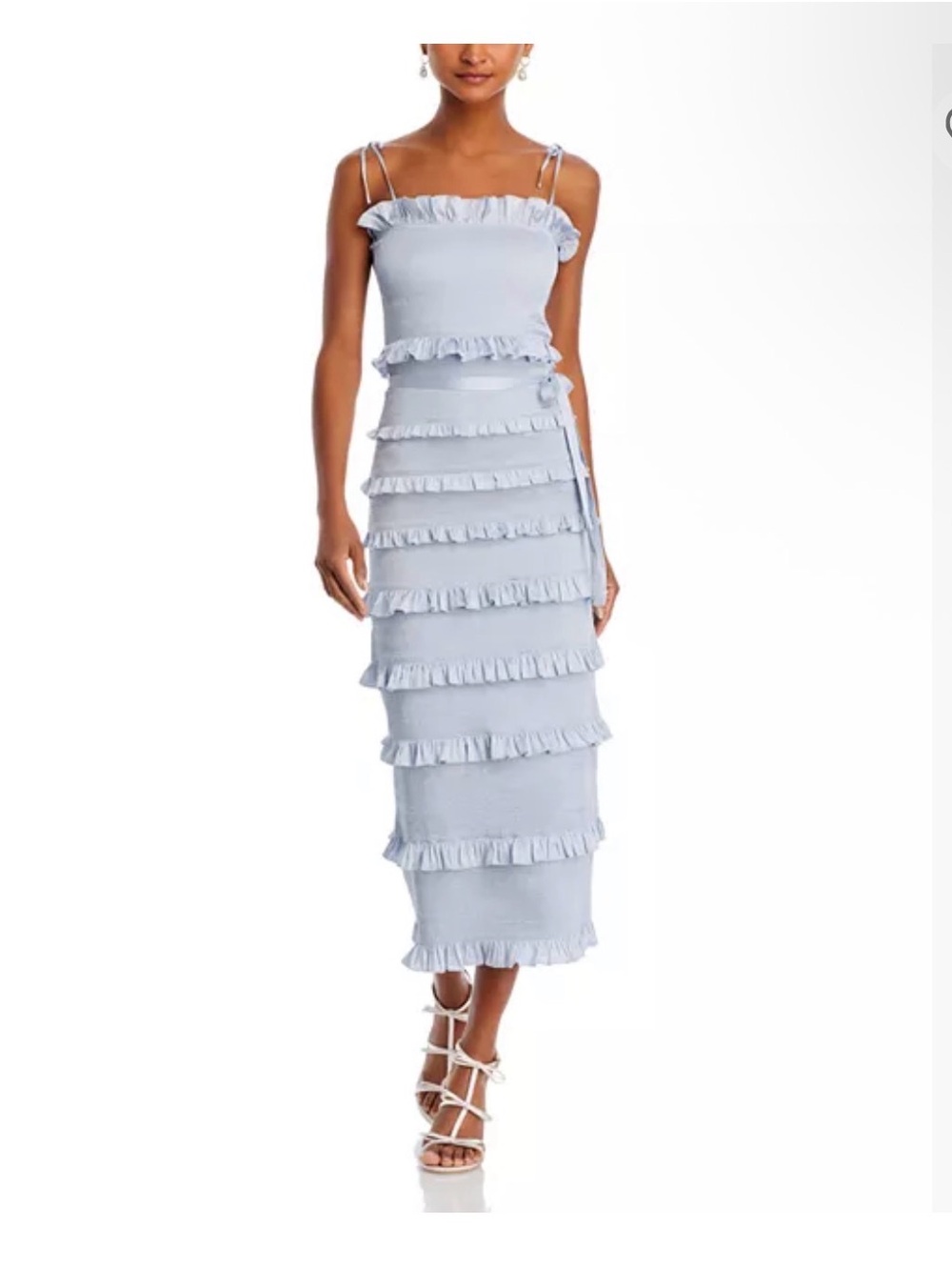 V. Chapman Blue Smocked Ruffle Trim Midi Dress